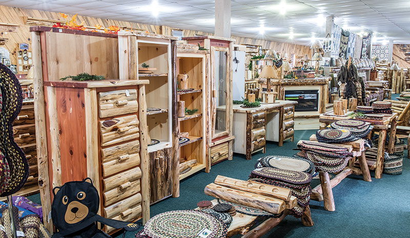 Dutchman Log Furniture Showroom Rustic Cabinets and Rugs